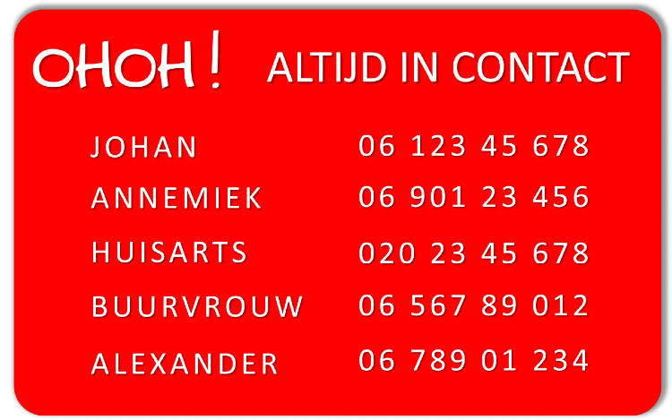 De vijf belangrijkste contacten staan op je eigen Mijn Alarmkaart.